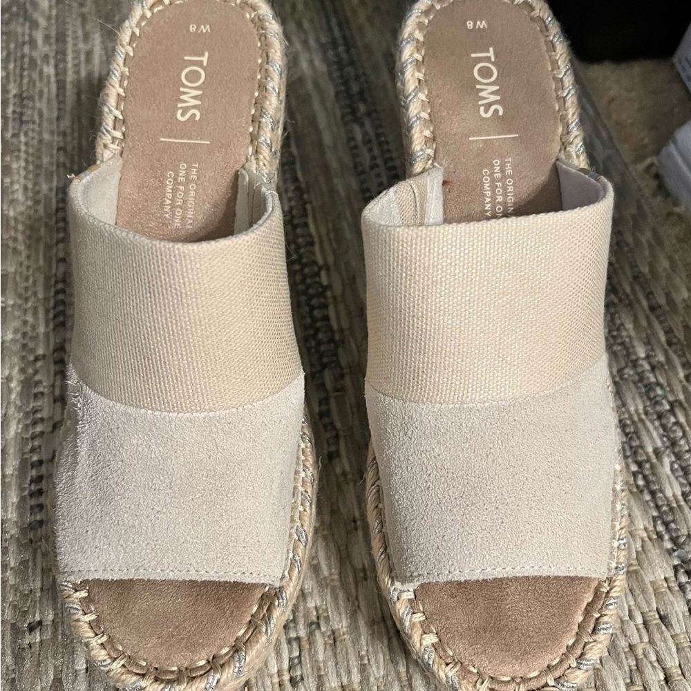 Toms Beige Espadrille Wedge Slides - Picture 2 of 6
